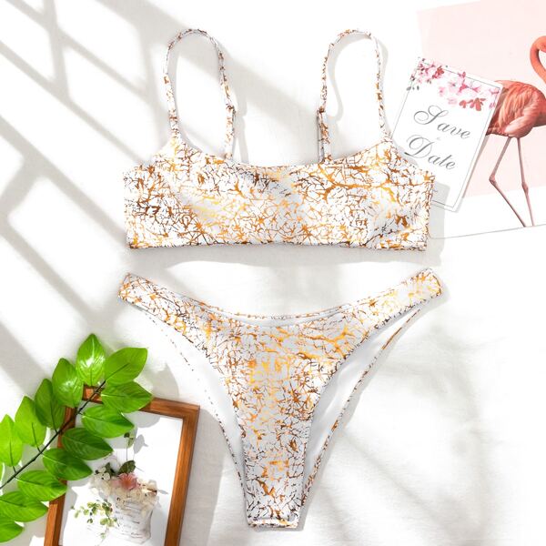 

Marble Pattern Bikini Swimsuit, Multicolor