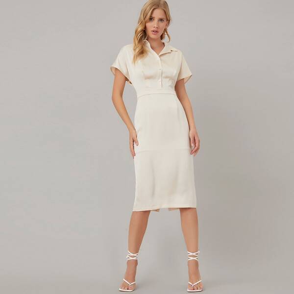

FITTED SPLIT BACK SHIRT DRESS, Beige