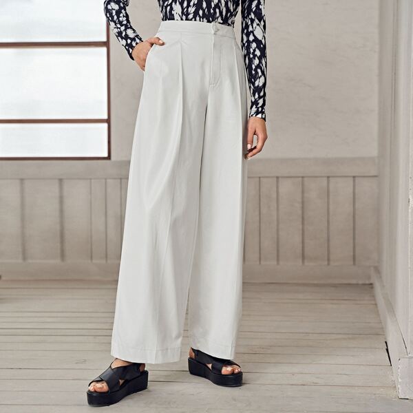 

PU LEATHER WIDE LEG PANTS, White