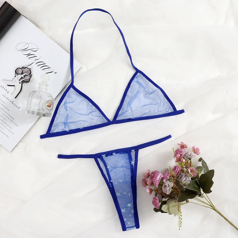 

Mesh Star Sheer Lingerie Set, Royal blue