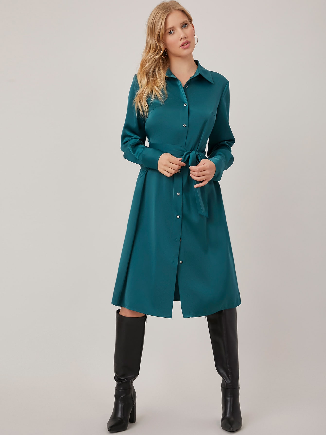 STRAIGHT FIT BELTED SHIRT DRESS thumbnail