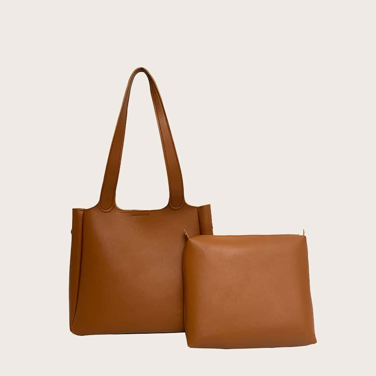 

Solid Tote Bag With Inner Pouch, Brown