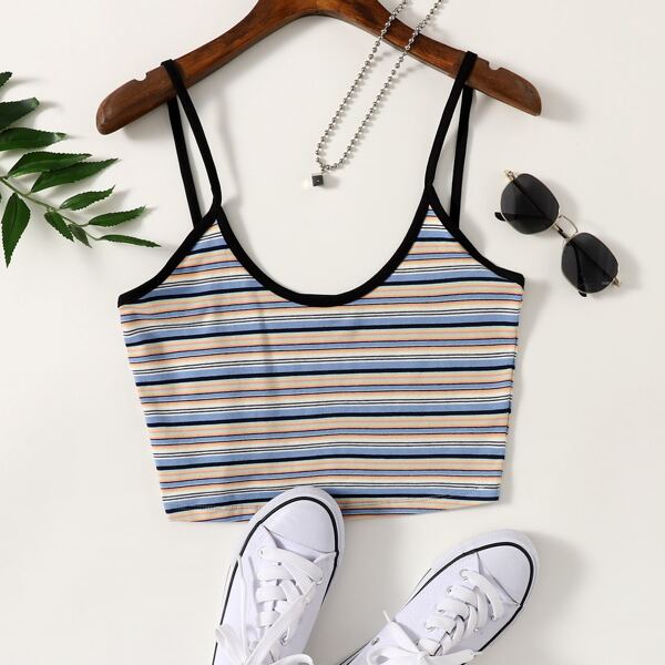 

Contrast Binding Striped Crop Cami Top, Multicolor