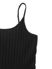 SHEIN EZwear 羅紋針織吊帶連身短褲 - 黑色 - 查看 3