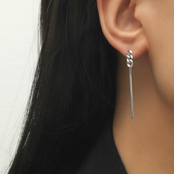 

Metal Bar Drop Earrings, Silver