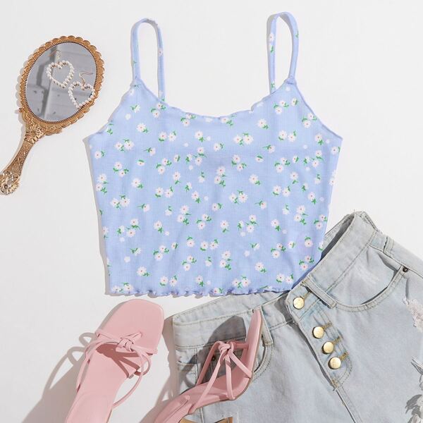 

Lettuce Edge Daisy Floral Cami Top, Baby blue