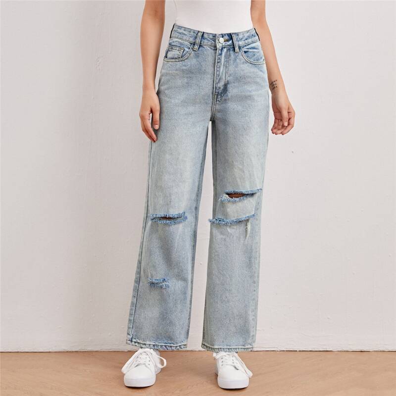 

Light Wash High Waist Ripped Jeans