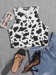 Muchica 奶牛圖案背心上衣 - 黑與白 - 查看 1