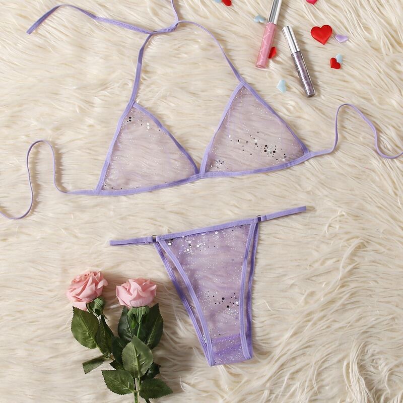 

Mesh Sheer Lingerie Set, Lilac purple