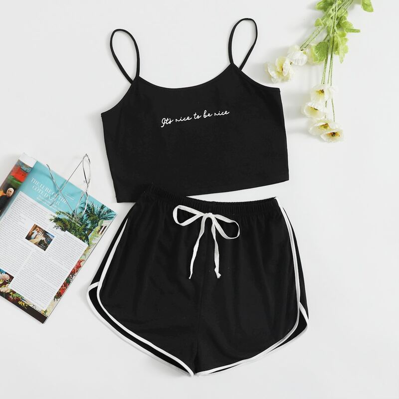 

Letter Graphic Shorts PJ Set, Black