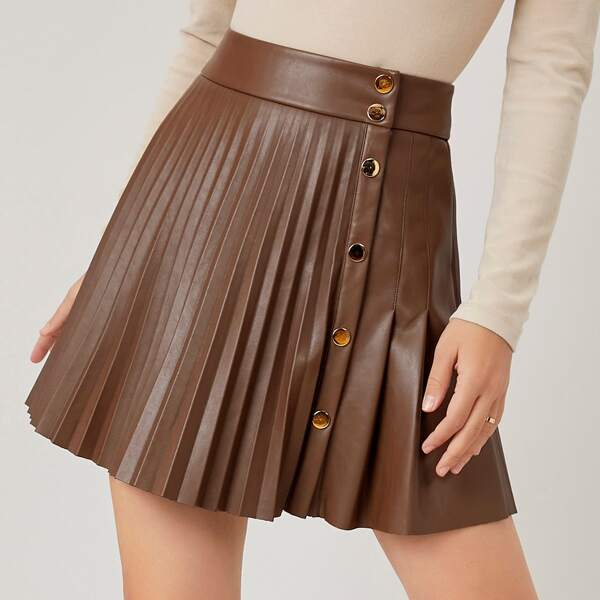 

PU LEATHER PLEATED SKIRT, Coffee brown
