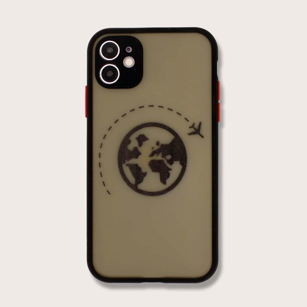 

Planet & Plane Pattern Contrast Frame iPhone Case, Black
