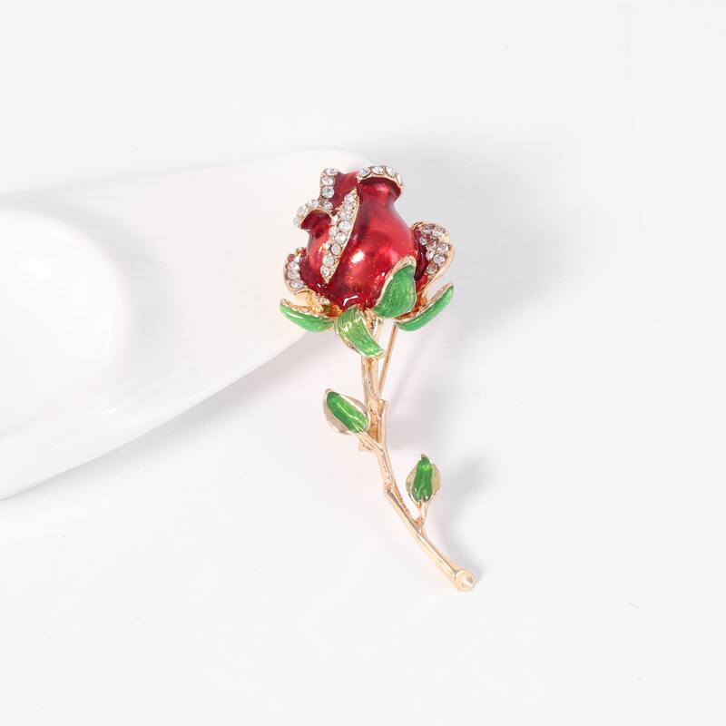 

1pc Rhinestone Rose Brooch, Red