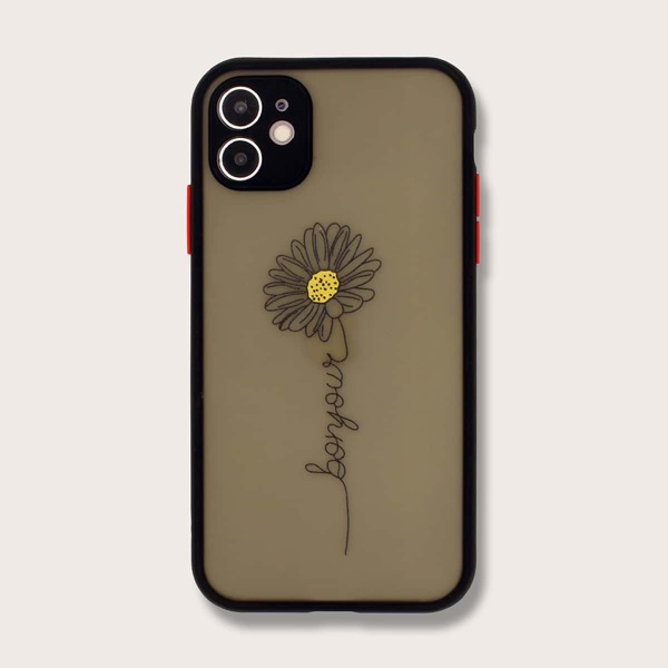 

Flower Pattern Contrast Frame iPhone Case, Black