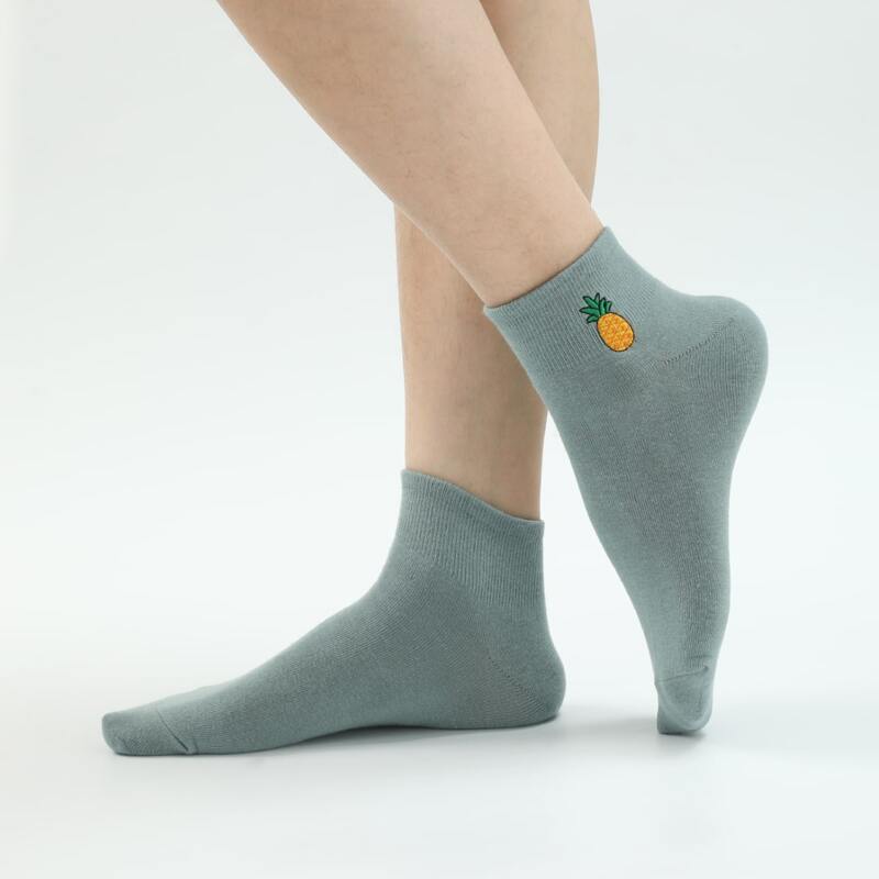 

1pair Pineapple Embroidery Ankle Socks, Dusty blue