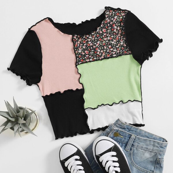 

Lettuce Trim Colorblock Patchwork Top, Multicolor