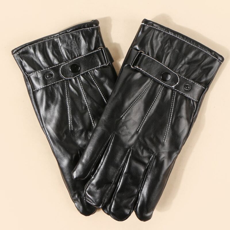 

Guys Solid Faux Leather Gloves, Black