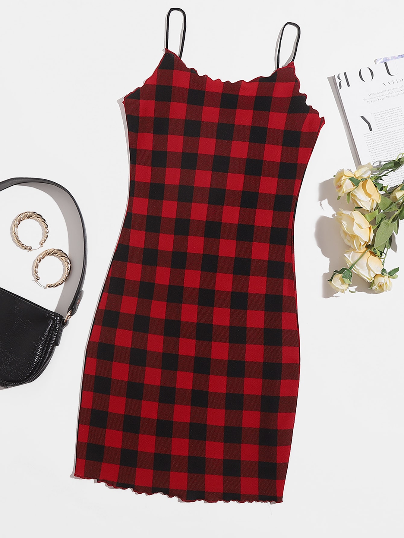 Lettuce Trim Buffalo Plaid Bodycon Dress thumbnail