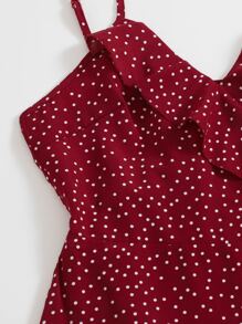 Soleia 波卡圓點側結飾荷葉邊圍裹吊帶連衣裙