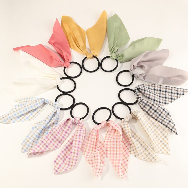 

10pcs Plaid Scarf Decor Hair Tie, Multicolor
