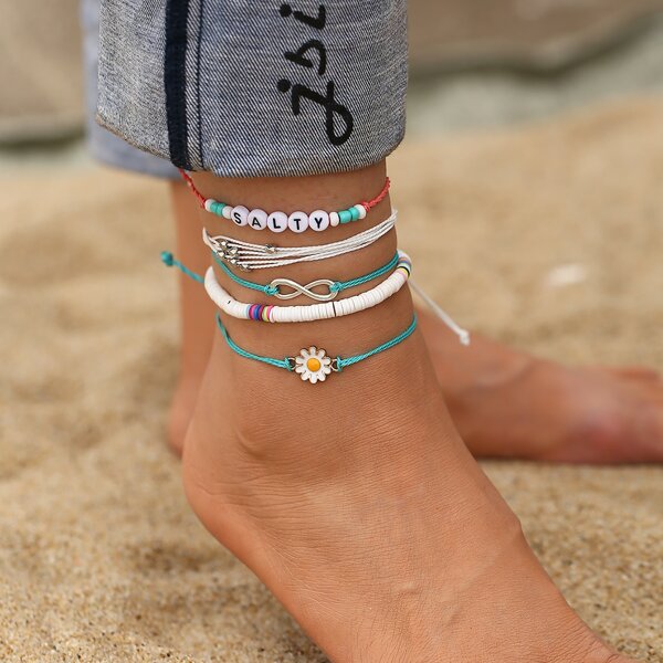 

5pcs Flower & Infinity Decor Anklet, Multicolor