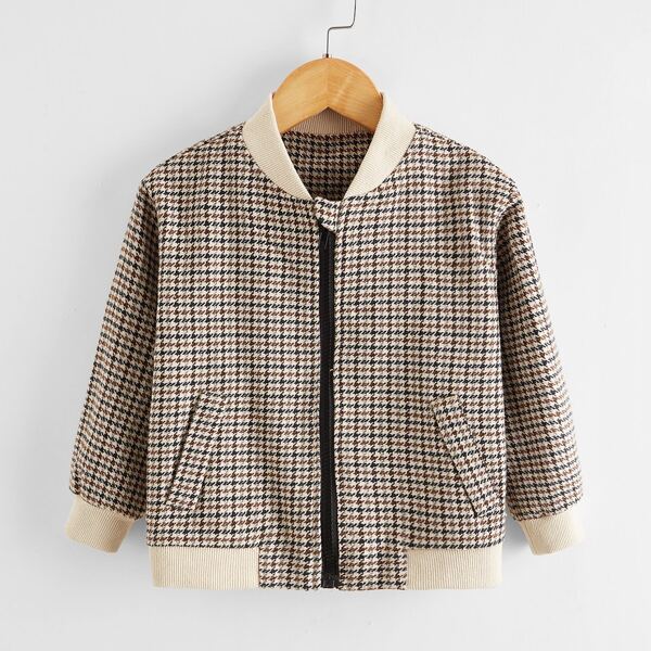 

Toddler Girls Houndstooth Zip Up Bomber Jacket, Multicolor