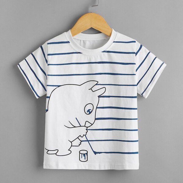 

Toddler Boys Striped Cartoon Graphic Tee, White