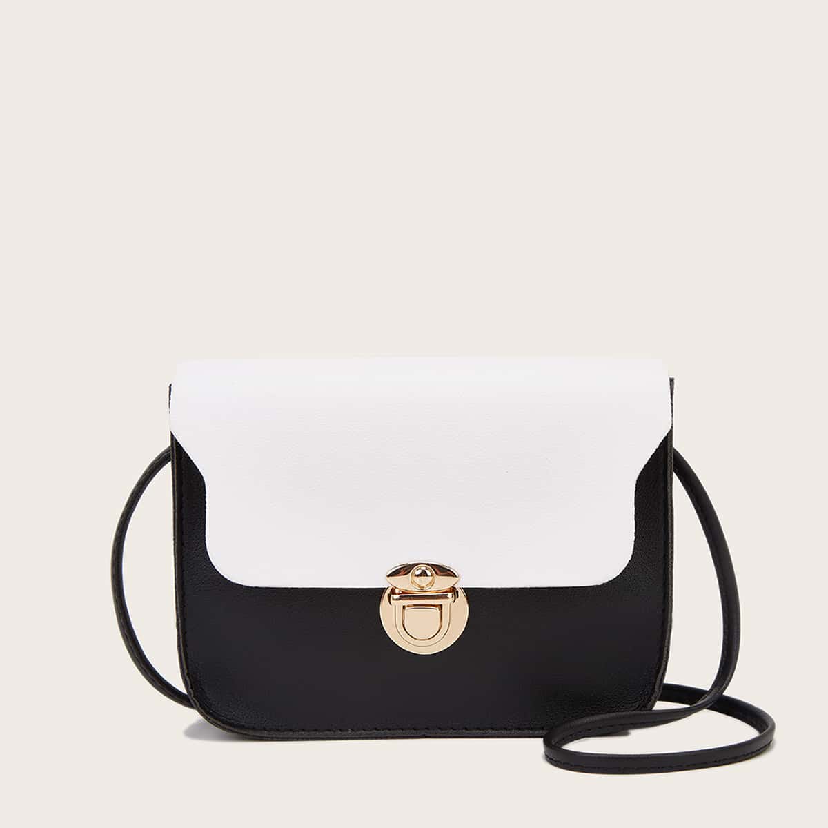 

Colorblock Push Lock Crossbody Bag, Black