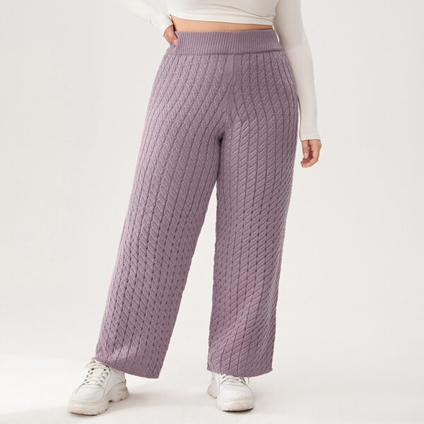 

Plus Cable Knit Pants, Mauve purple
