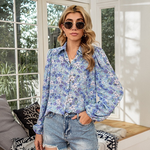 

Puff Sleeve Allover Floral Print Blouse, Multicolor