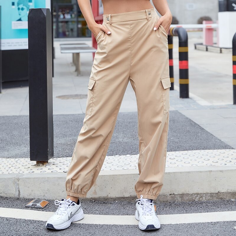 

High Waist Flap Pocket Cargo Pants, Khaki