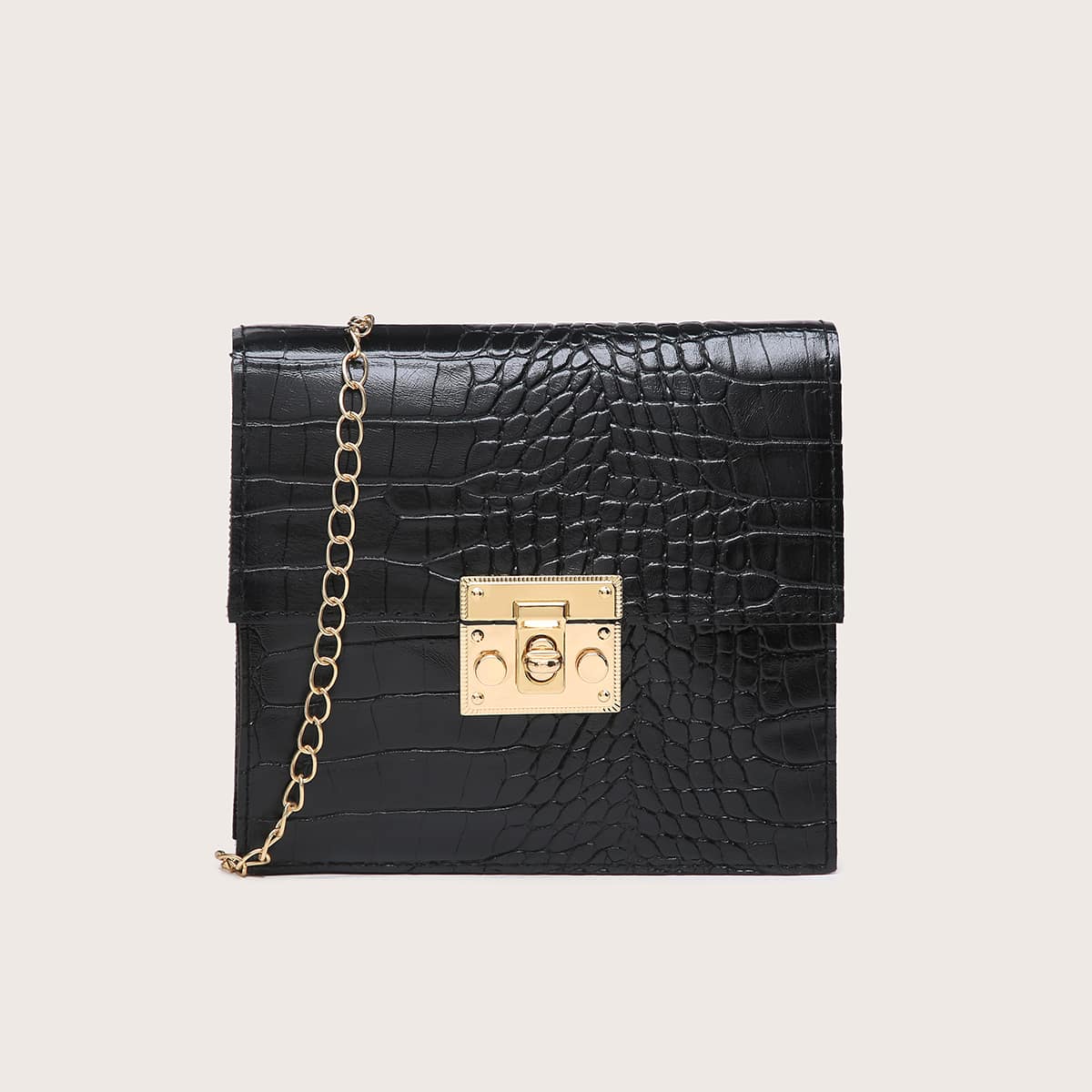 

Croc Embossed Chain Crossbody Bag, Black
