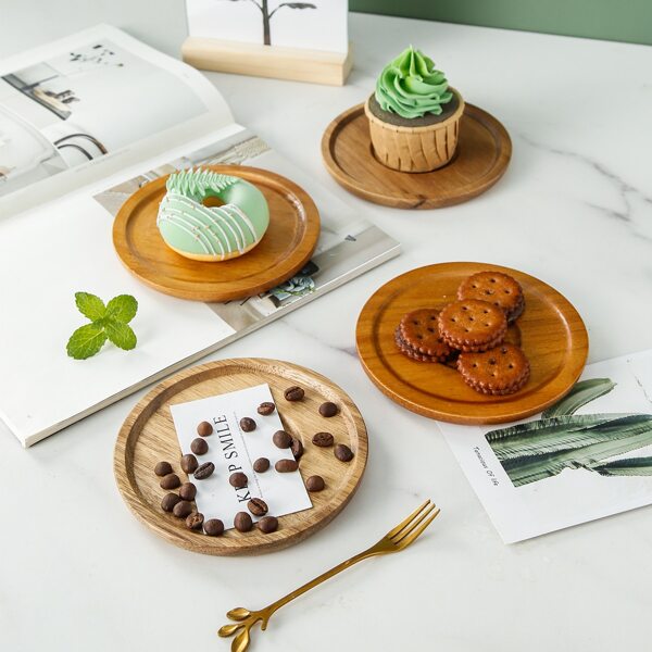 

1pc Random Color Wooden Snack Plate, Khaki