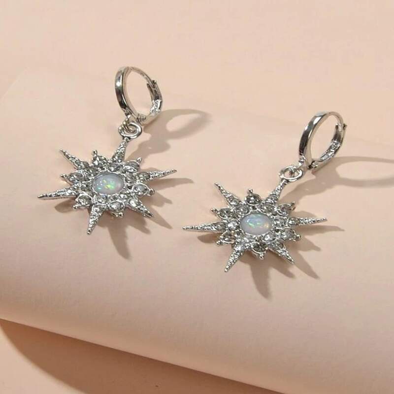 

Rhinestone Star Drop Earrings, Silver