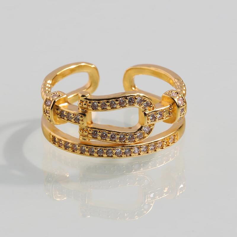 

Zircon Decor Cuff Ring, Gold