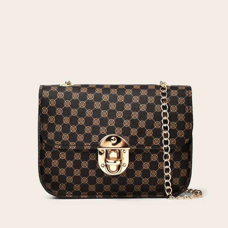 

Floral Pattern Chain Crossbody Bag, Brown