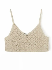 SHEIN Holidaya Top de tirantes corto de croché unicolor - Albaricoque - Ver 2