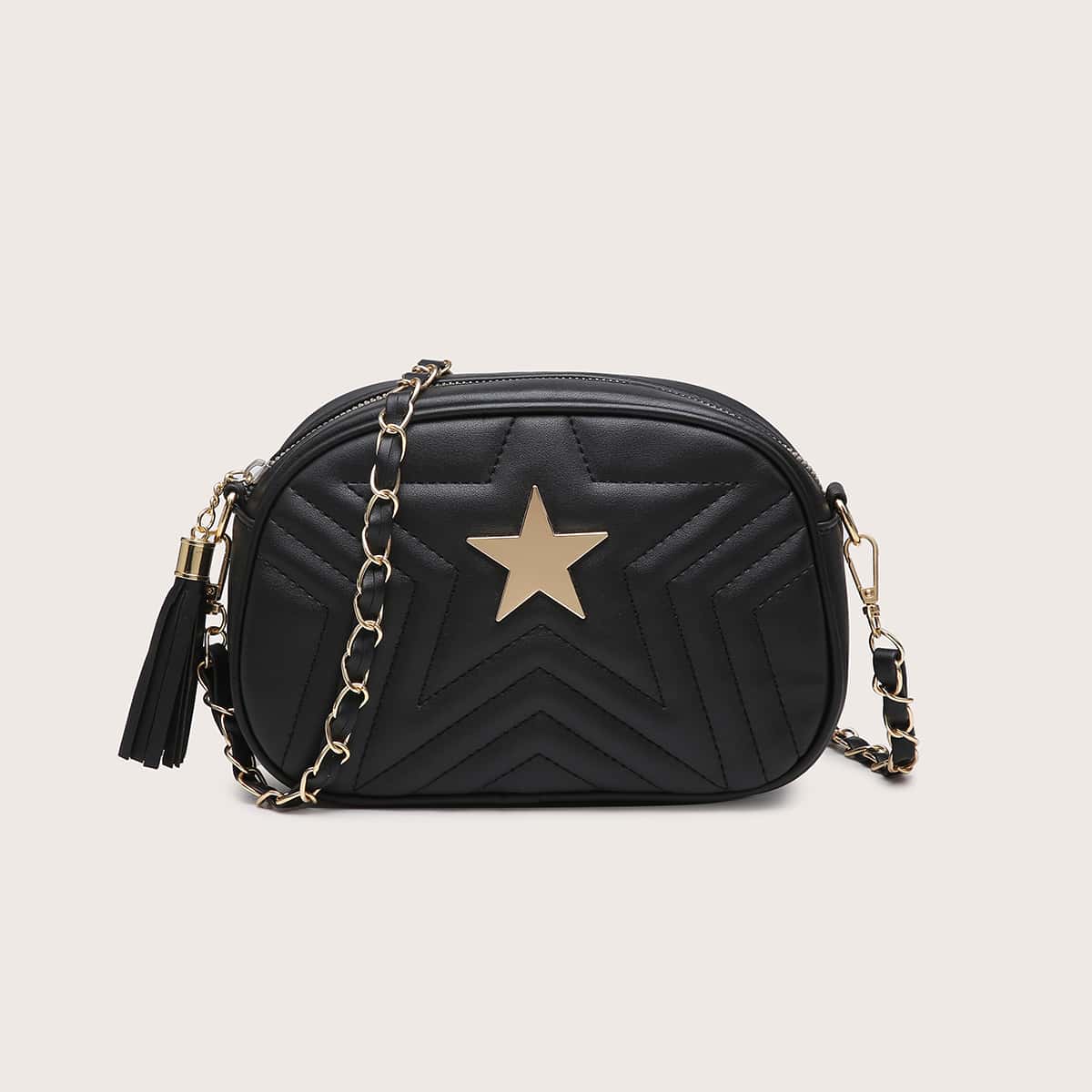 

Star Decor Chain Crossbody Bag, Black