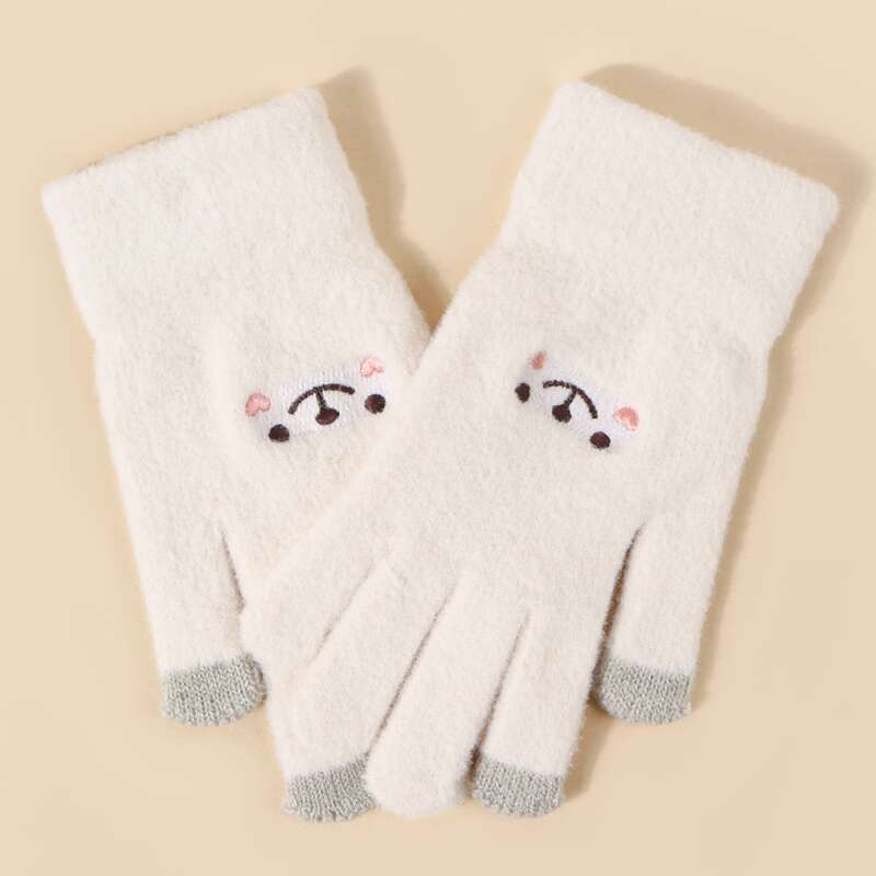 

Cartoon Embroidery Gloves, White