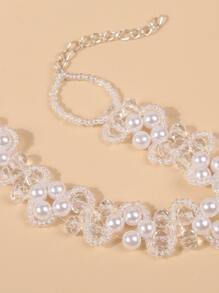 人造珍珠裝飾頸鍊 - 白色 - 查看 3