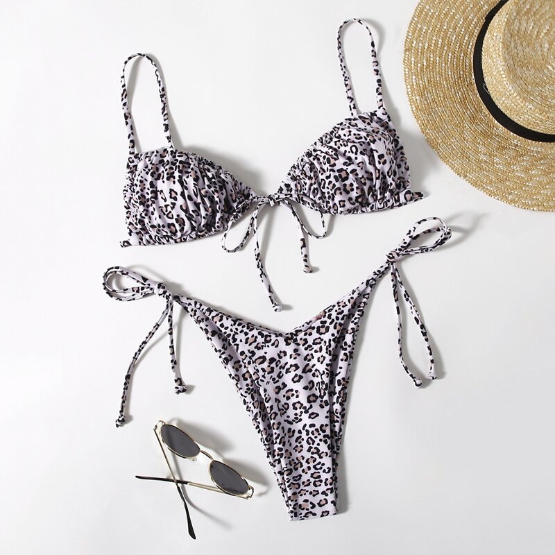 

Leopard Tie Side Bikini Swimsuit, Multicolor
