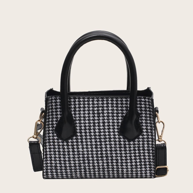 

Houndstooth Tote Bag, Black