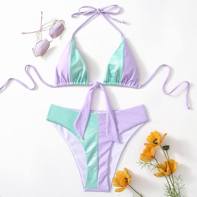 

Colorblock Knot Bikini Swimsuit, Multicolor