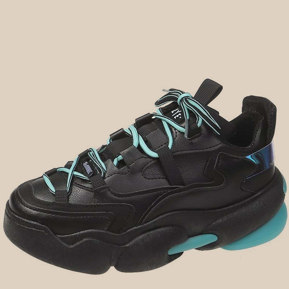

Lace Up Chunky Trainers, Black