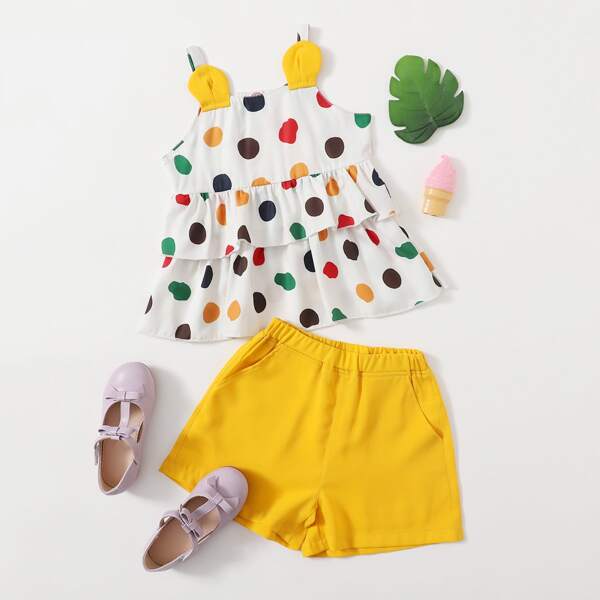 

Toddler Girls Polka Dot Layered Ruffle Hem Cami Top & Shorts, Multicolor