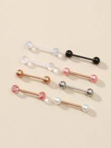 8 piezas/set anillo de barra de lengua para mujeres y hombres, Piercing Punk, un regalo de joyería corporal de moda para cualquier ocasión - Multicolor - Ver 2