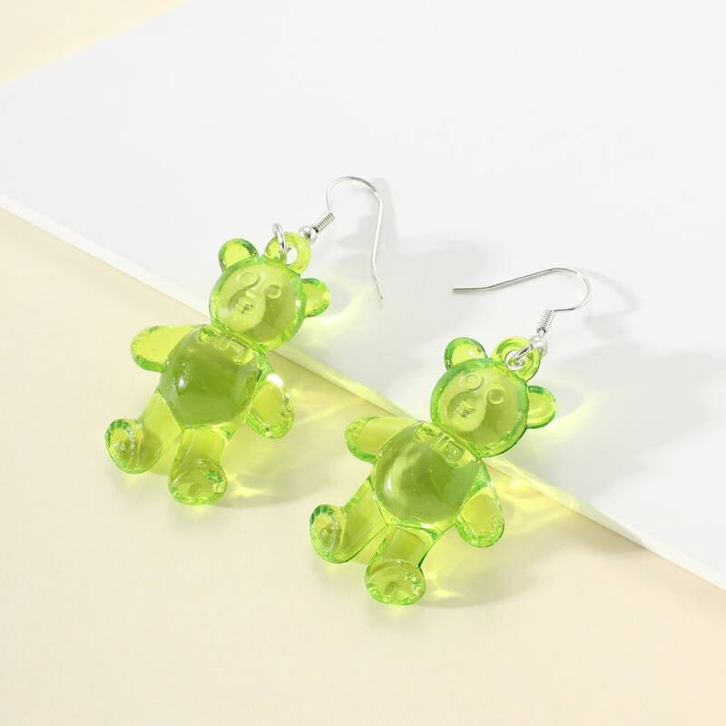

Clear Bear Drop Earrings, Green