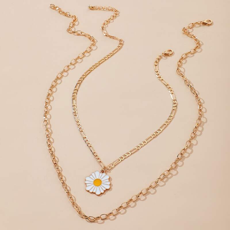 

2pcs Daisy Pendant Necklace, Gold