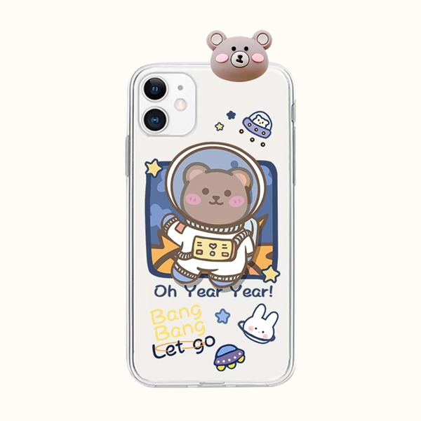

3D Bear Decor Cartoon Graphic Phone Case, Multicolor