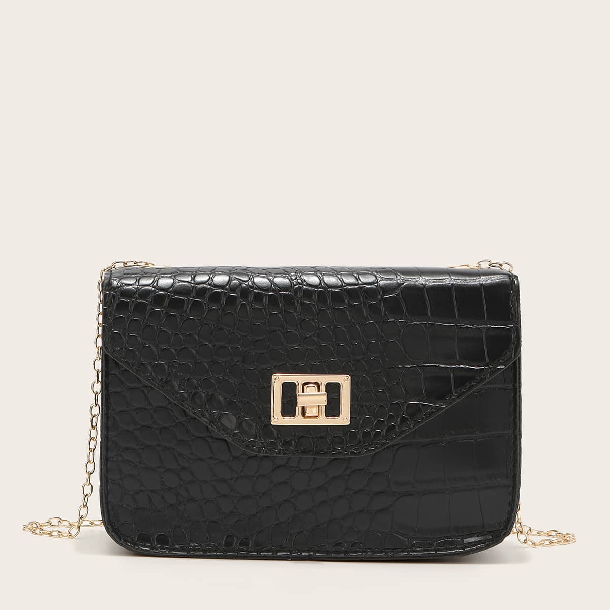

Croc Embossed Chain Crossbody Bag, Black